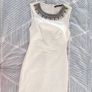 Zara White Cocktail Dress with Embellished Neck